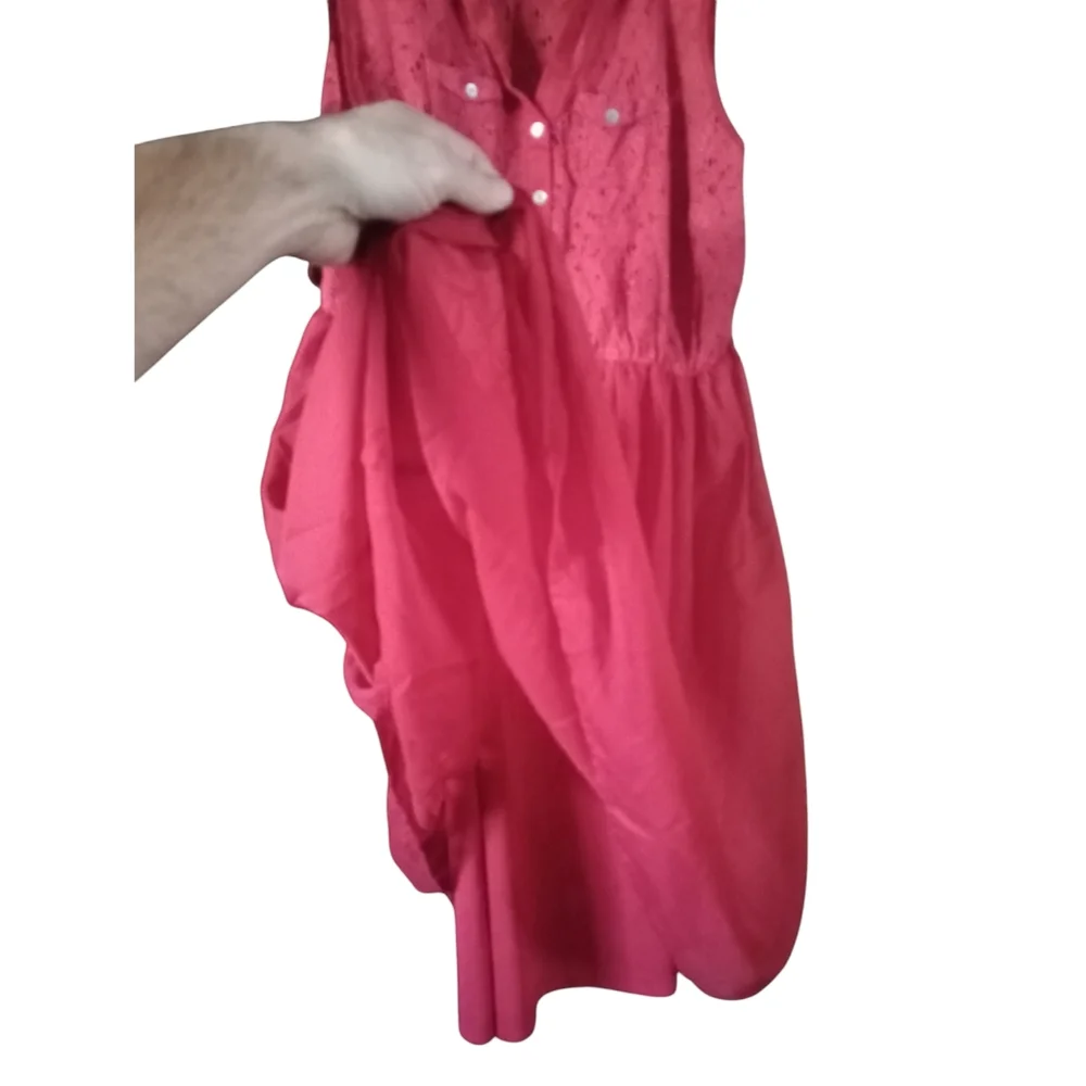 American Rag Red Eyelet Mix Fabric Shirt Dress Country Cottagecore Cowgirl 1X - Picture 5 of 12